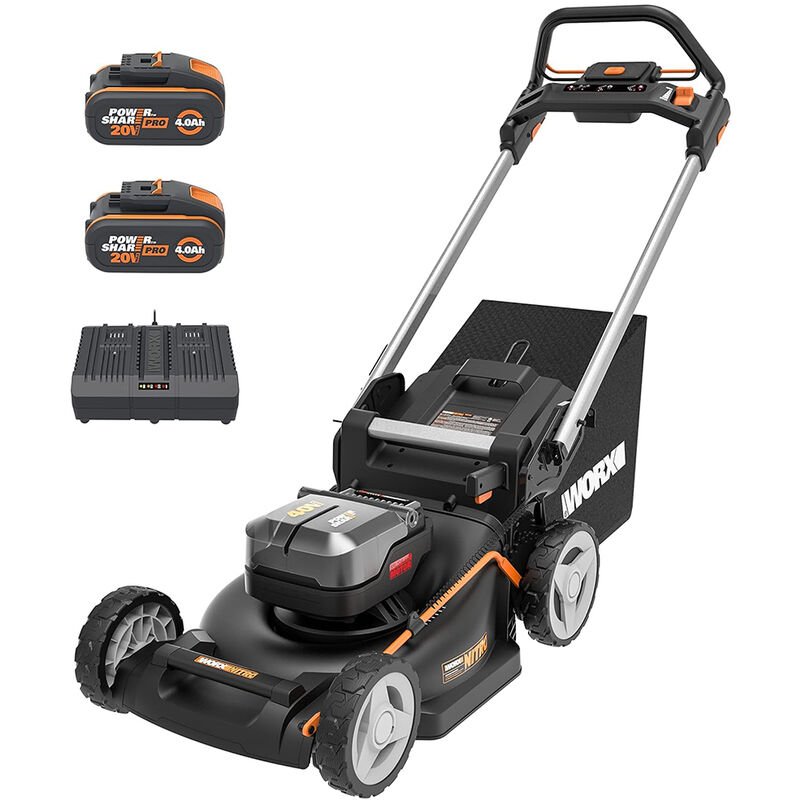 124306787_1-1.jpg WORX WG749E Akku-Rasenmäher mit 2 x 4,0 Ah Akkus und Doppelladegerät – Bild 1