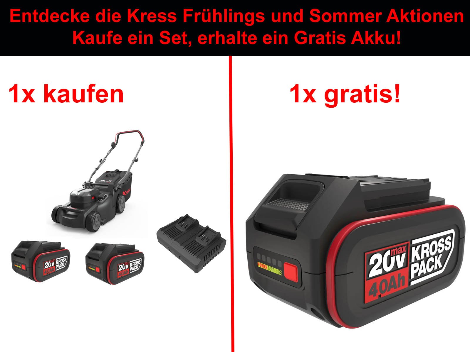 kress_gratis_kg748_01.jpg Kress KG748 Rasenmäher mit 2x Akku KAB04 + Ladegerät KAC04 – Bild 1